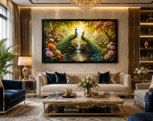 Pair of Peacock Canvas Painting for Vastu | Love, Harmony, Prosperity & Positive Energy | Premium Wall Art for Home & Officee