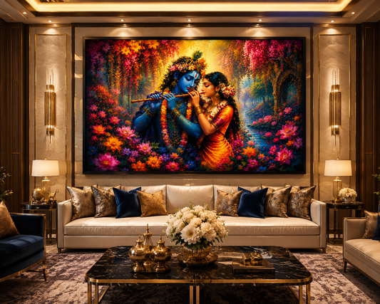 Radha Krishna Divine Love Canvas Painting | Vastu Wall Art for Love, Peace & Positive Energy