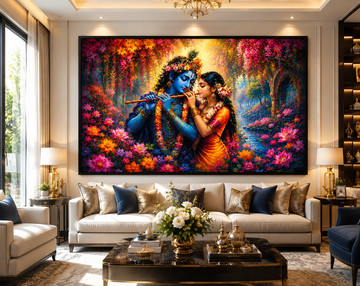 Radha Krishna Divine Love Canvas Painting | Vastu Wall Art for Love, Peace & Positive Energy