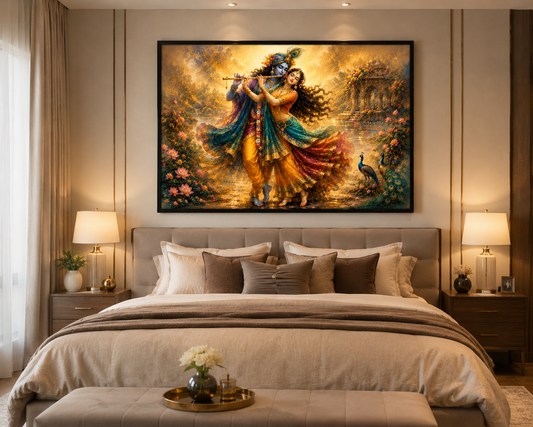 Radha Krishna Dancing Canvas Painting | Vastu Wall Art for Love, Harmony & Positive Energy