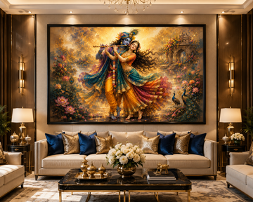 Radha Krishna Dancing Canvas Painting | Vastu Wall Art for Love, Harmony & Positive Energy