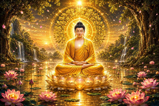 Golden Meditating Buddha Canvas Painting for Vastu | Wealth, Peace, Prosperity & Positive Energy | Premium Spiritual Wall Art for Home & Office