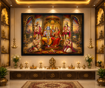 Ram Darbar Canvas Painting for Vastu | Lord Ram, Sita, Lakshman & Hanuman | Peace, Prosperity & Family Harmony | Premium Spiritual Wall Art