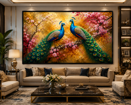 Pair of Peacock Canvas Painting for Vastu | Love, Harmony, Prosperity & Positive Energy | Premium Wall Art for Home Office