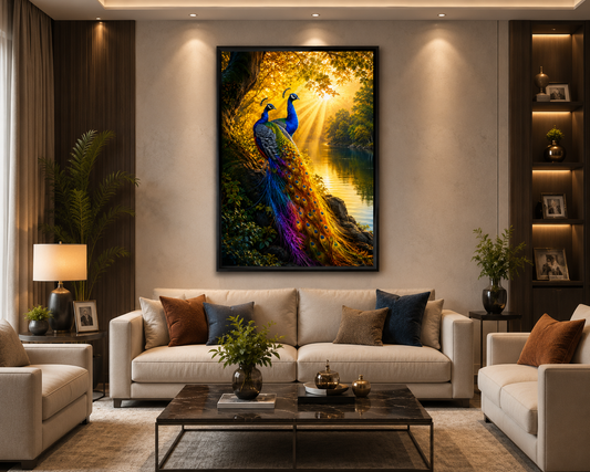 Pair of Peacock Canvas Painting for Vastu | Love, Harmony, Prosperity , Positive Energy | Premium Wall Art for Home , Office