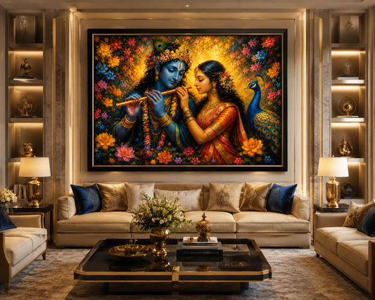 Radha Krishna Divine Love Canvas Painting for Vastu | Harmony, Prosperity & Positive Energy | Premium Spiritual Wall Art for Home & Office