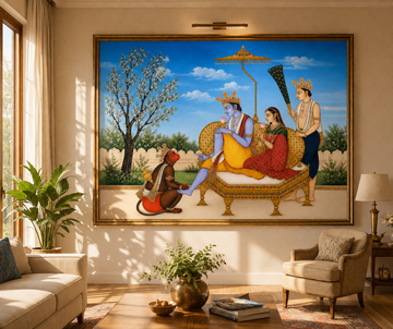 Ram Darbar with Hanuman Canvas Painting for Vastu | Lord Ram, Sita, Lakshman & Hanuman | Family Harmony, Prosperity & Divine Blessings | Premium Spiritual Wall Art