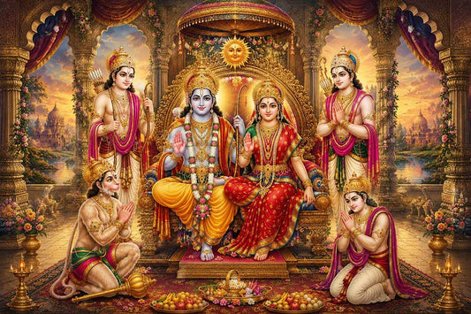 Ram Darbar Canvas Painting for Vastu | Lord Ram, Sita, Lakshman & Hanuman | Peace, Prosperity & Family Harmony | Premium Spiritual Wall Art